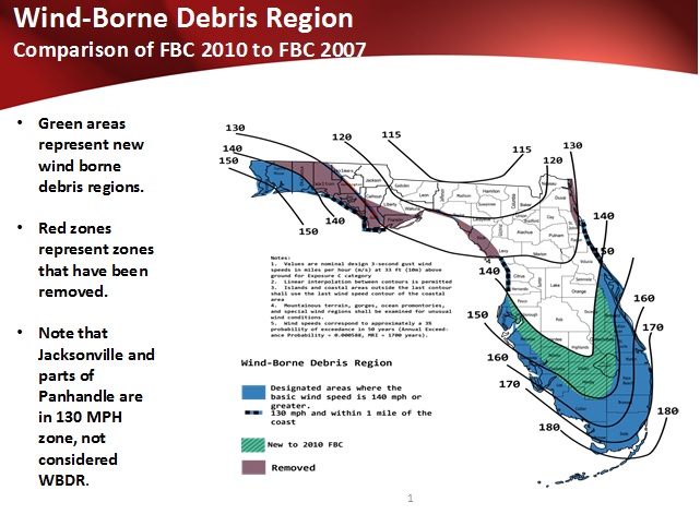Wind-Borne Debris Region map of Florida