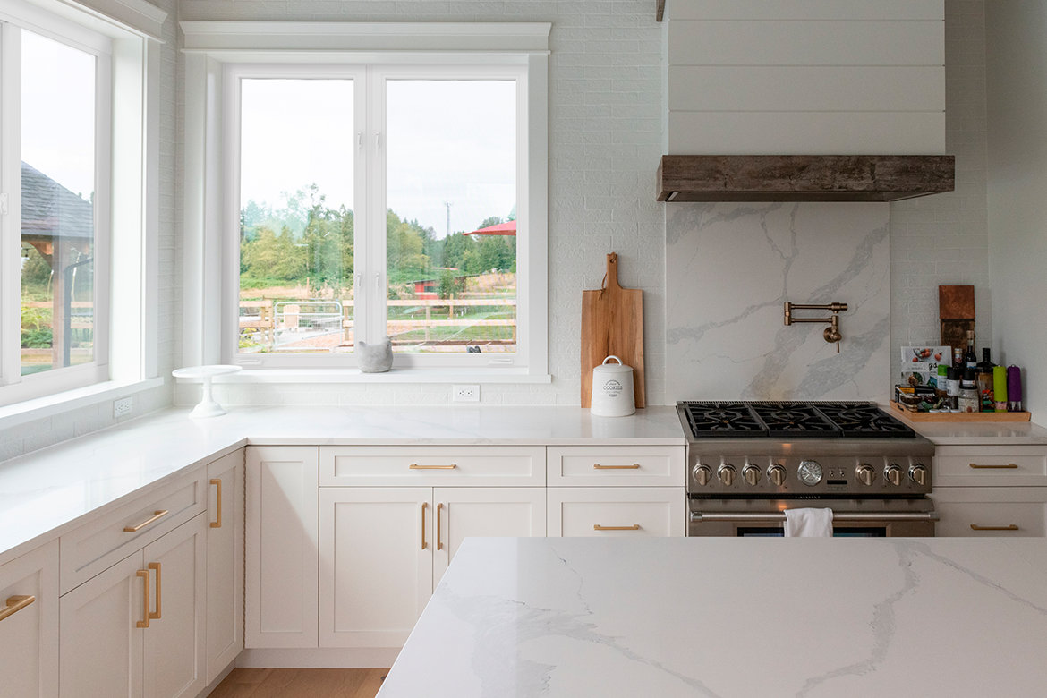 A stylish kitchen with impact resistant windows